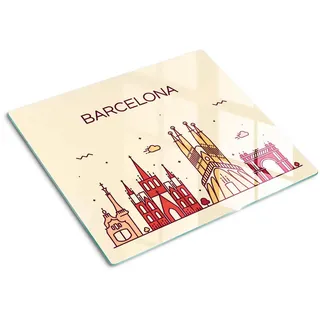 Tulup Glasplatte 60x52 cm Die Inschrift Barcelona , Multicolor , Glas , 60x0.4x52 cm , Küchen, Küchenelektrogeräte, Herde, Herdabdeckplatten
