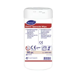 Diversey Oxivir Sporicide Wipe Reinigungs-und Desinfektionstücher, Vorgetränkte Einmal-Tücher zur Flächendesinfektion, 1 Dose = 80 Tücher