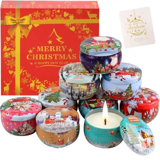 TEPENAR Weihnachtskerzen Duftkerzen Set | 9 * 2.5 Unzen natürliche Sojawachs Weihnachtsduft Kerzen für Angstabbau & perfekten Schlaf, Stressabbau, Weihnachten, Valentinstag, Geschenke zum Jubiläum