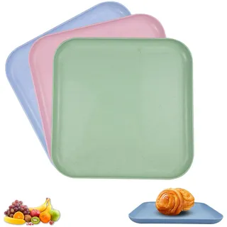 duisoad 3 Stück Kunststofftablett Serviertablett rutschfest Rechteckig 29 x 2.5 cm Tablett Aus Kunststoff für Küche, Restaurant, Party, Hotel (Rosa, Blau, Grün)