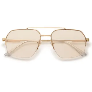 SOJOS Sonnenbrille Damen Vintage Retro Groß Eckig Coole Double Bridge Metall Semi-Rimless Rechteckige UV400 Schutz Unisex Brille SJ1191 Hellbraun