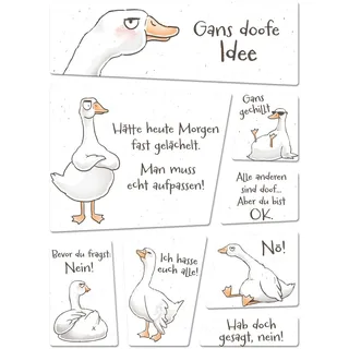 Gilbert die Gans Kühlschrankmagnete mit frechen Sprüchen acht Verschiedene Magneten für Miesepeter lustiger Set Sprüche Magnet Set Pechvogel Kühlschrankmagnete Set Männer