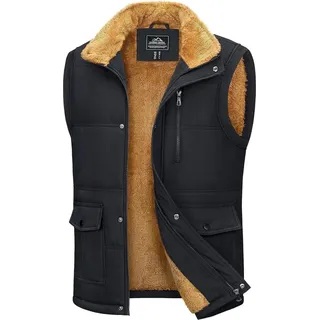 Herren Winter Fleeceweste mit Taschen, Stehkragen, warm gefüttert - Schwarz - Größe S