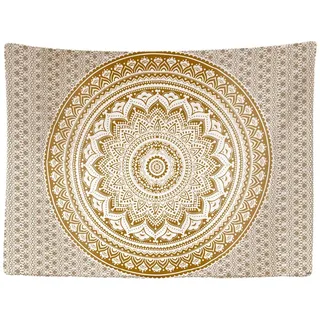 Ulticool - Mandala Gold Wandteppich XXL - 200 x 150 cm - Poster Wand Teppich Tuch Fototapete - Hippie Boho Aesthetic Deko - Wandbehang Strandtuch Vorhang - Accessoires Schlafzimmer Wohnzimmer