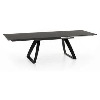 Ausziehtisch Barret, Dunkelgrau, 170/270 x 90 cm, aus HPL auf MDF mit schwarz lackierten Metallbeinen – Modernes, funktionales Design - Dunkelgrau