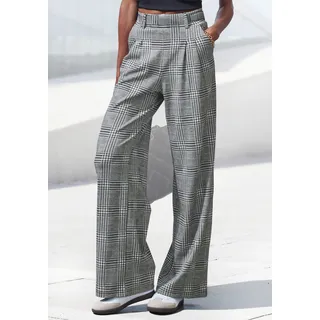Schlupfhose LASCANA "extra Weit mit Bundfalten", Damen, Gr. 40/42, N-Gr, blau (glencheck, karo), Obermaterial: 60% Viskose, 39% Polyester, 1% Elasthan, Jacquardmuster, kariert, Basic, lang, Hosen Schlupfhose, mit Jacquard Strickmuster oder uni schwarz