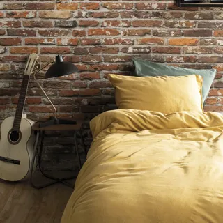 Damai »Groove« Flanell, Bettwäsche-Set gold, 135x200+80x80 cm