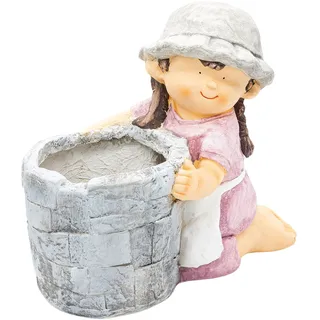 Wichtelstube-Kollektion XL Gartenfigur Tina Dekofigur mit Blumentopf Outdoor Gartenfiguren Wetterfest für Außen Gartendeko 37x33x41cm Garten Pflanzkübel