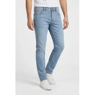 Slim-fit-Jeans JACK & JONES "JJIGLENN JJICON", Herren, Gr. 29, Länge 32, blau denim, Denim/Jeans, Obermaterial: 77% Baumwolle, 14% Polyester, 8% Viskose, 1% Elasthan, Abriebeffekte, slim fit lang, Jeans Slim-fit-Jeans
