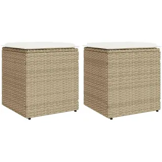 vidaXL Gartenhocker Mit Kissen 2 Stk. Beige 40/40/43 Cm Poly Rattan , Creme , Kunststoff , Rechteckig , 40x43x40 cm , Gartenmöbel, Gartensessel, Gartenhocker