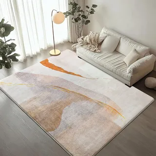 Cinknots Teppich Wohnzimmer Kurzflor Pflegeleicht,Anti-Rutsch Rückseite,Moderne Vielfarbiges Design,Passend für Wohnzimmer,Schlafzimmer,Braun/Gold,160 x 200 cm