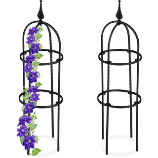 Relaxdays Rankhilfe Obelisk, 2er Set, 70 cm hoch, Ranksäule für Kletterpflanzen, Metall, freistehend, Rosenturm, schwarz, 70 x 20 cm