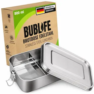 Bublife Brotdose Edelstahl mit Trennfächern – 800 ml Lunchbox, auslaufsicher & spülmaschinenfest, für Kinder & Erwachsene – Bento Box für Schule, Büro & unterwegs, Silber