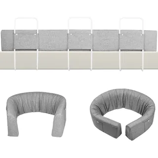 YUENFONG Bettgitter für Kinder Verformbar Bettschutzgitter Kinderbettgitter mit 5-Loch Verstellbare, Anti-Rausfallschutz Gitter, für Kinderbett Elternbetten, Leinengrau, 200cm - Grau