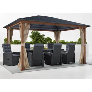 Pavillon KONIFERA "Samos" aus verzinktem Stahl, ohne Seitenteile", braun (anthrazit, holzoptik, grau), B/H/T: 300cm x 265cm x 400cm, Pavillons, Pavillon, BxT: 300x400 cm, schützt vor Sonne, leichtem Wind und Niederschlag