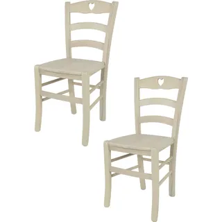t m c s Tommychairs - 2er Set Stühle CUORE für Küche und Esszimmer, robuste Struktur aus Buchenholz, in Anilinfarbe Weiss lackiert und Sitzfläche (Einbausitz) aus Holz - Weiß