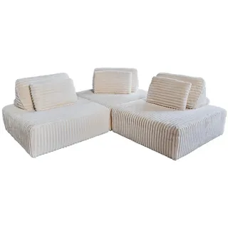 Kawola Modulsofa Wiolo Soft 3 Module 3 Kissen Cremeweiß Cord , Kunststoff , Echtholz , Füllung: Schaumstoff , 222x84x222 cm , Wohnzimmer, Sofas & Couches, Sofas