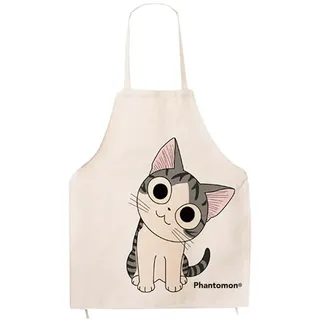 Phantomon Schürze mit süßem Katzen-Motiv, japanischer Stil, lustige Baumwolle Schürze der Katze (Adult Size, Smile)