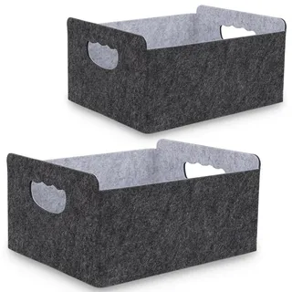 BEHONA Filzkorb Aufbewahrungskorb aus Filz, Organizer Box für Schrank & Regal, Faltbarer Aufbewahrungskorb, Filzbox für Zuhause und Büro,Schwarz-grau ( 2 Stück )