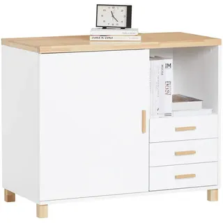 SoBuy Sideboard Weiß-Natur , Weiß, Naturfarben , Holz, Holzwerkstoff , 90x75x45 cm , Kleinmöbel, Kommoden, Kommoden