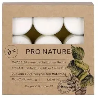Müller Kerzen PRO NATURE Duftlichte mit Rapsöl - Birke & Kräuter - 9er Pack - 6 Stunden Brenndauer - Teelichter aus Natürlichem Wachs, Ätherischen Ölen - Hülle 100% recyceltes Material