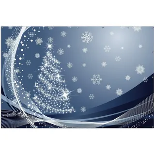 Wallario XXL Outdoor-Poster für Garten oder Balkon, Motiv Glitzernder Tannenbaum mit Schneeflocken, in ca. 300 x 200 cm - Blau