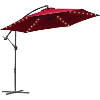 Jiubiaz Ampelschirm 350cm LED-Beleuchtung & Kurbel – UV-Schutz wasserabweisend knickbar – Sonnenschirm Marktschirm – Rot - Rot
