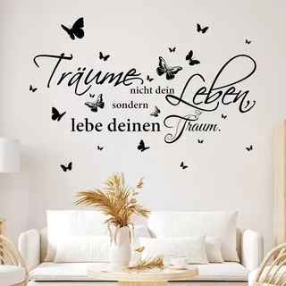 UOCAI Wandtattoo Sprüche Wandsticker Wandaufkleber Spiegel Aufkleber Spruch Sprüche und Zitate Schmetterlinge Wanddeko Aufkleber für Schlafzimmer Wohnzimmer Flur und Diele Schwarz