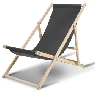 Jayseuw 2X Liegestuhl Gartenstuhl Klappstuhl Kieferholz Holz Klappbar Relax Stoff Deck Grau - Grau