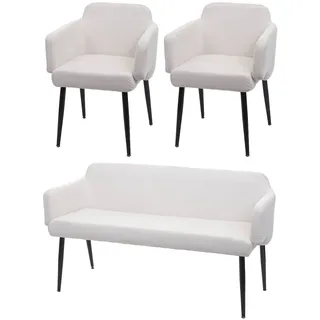 Mendler Esszimmerstuhl HWC-L13 Polyester creme-weiß 2er Set
