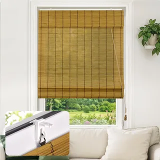 Victoria M. Klemmfix Bambus Raffrollo Sonnenschutz Sichtschutz Rollo Seitenzugrollo ohne Bohren, für Fenster und Türen, 110 x 220 cm, Braun