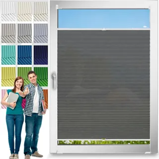 Plissee Klemmfix Ohne Bohren 72 x 105 cm, Klemmträger Befestigung Klemmträger, Plissee Faltrollo Ohne Bohren Klemmfix, Jalousie Easyfix Faltrollo, für Fenster & Tür, Grau