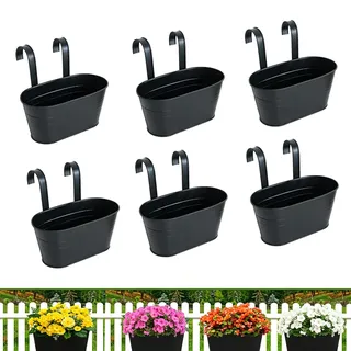 Bssowe 6 Stück Hängetöpfe 28cm mit Drainageloch, Metall, Schwarz