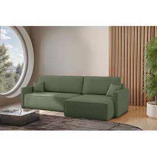 Ecksofa Schlafsofa Sofa LOUIS Stoff Scala Grün Ottomane Rechts - Grün