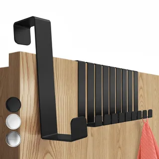 Menz Türhaken zum Einhängen, 10er Set - Kleiderhaken an Tür, stabile Haken zum Einhängen, platzsparende Türgarderobe für ganze Wohnung, universelle Türhakenleiste, schwarz