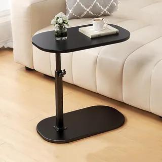 Beistelltisch Holz Klein C Form Höhenverstellbar Side Table Schwarz - Schwarz