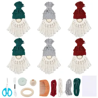 FREEBLOSS 6 Set DIY Weihnachtsmann Kit Makramee Weihnachtsmann für Weihnachtsbaum-Dekoration Weihnachtsbaum-hängende Zwerge Santa Elf für Home Dekoration Urlaub Dekor