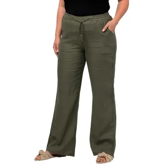 Ulla Popken Damen große Größen Übergrößen Plus Size Leinenhose Mary, Elastikbund, weites, gerades Bein lodengrün 48 728590190-48