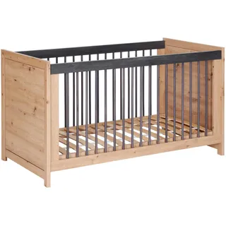 My Baby Lou Gitterbett , Eichefarben, Dunkelgrau , Holz, Holzwerkstoff , Buche , massiv, Sperrholz , 76.5x80x145 cm , zum Juniorbett umbaubar, höhenverstellbar, Lattenrost inklusive , Babymöbel & Kindermöbel, Babyzimmer, Babybetten, Gitterbetten