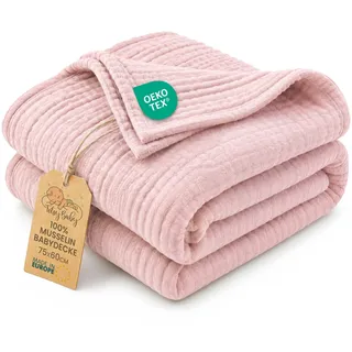 Musselin Decke Babydecke Baumwolle 75 x 60 cm - Musselindecke Kuscheldecke Baby Musselintücher Kinderdecke dünne Babydecken Pucktuch Muslin Blanket für Kinder Oeko-Tex Puderrosa
