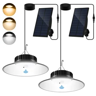 NATPOW Solar Hängeleuchte mit Bewegungsmelder, Solarlampen für Außen Hängend mit 3 Farbe/3 Mode, IP65 Wasserdichte Solar Pendelleuchte Hängeleuchten für Garten, Terrasse, Gehwege, 2 Stück