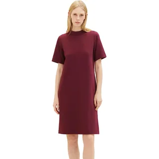 TOM TAILOR Damen 1037930 Basic Kleid mit Stehkragen & Taschen, 10308-Deep Burgundy Red, 38