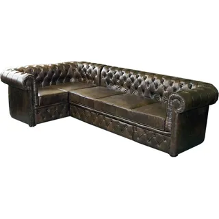 Chesterfield Ecksofa Sofa Couch Polster Eck Garnitur Ledersofa Wohnlandschaft - Braun