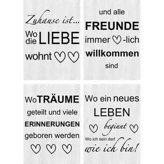 Artland Poster »Wo die Liebe wohnt 1-4« Sprüche & Texte 4 Stk. tlg. Bilder Set, 4tlg., ohne Rahmen, grau