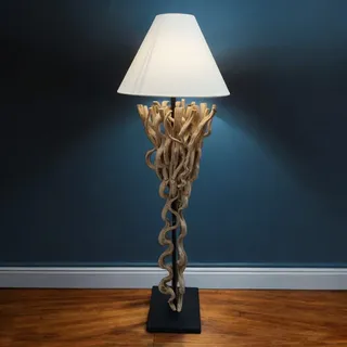 Lianen Holz Stehlampe 163cm Treibholz Stehleuchte Massivholz lampe mit Schirm