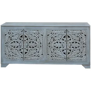 Home affaire Sideboard »Kenmare« Kommode aus Mangoholz, dekorative Schnitzereien, Breite 170 cm, grau