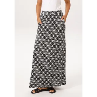 Maxirock ANISTON CASUAL, Damen, Gr. 46, schwarz-weiß (schwarz, weiß), Single Jersey, Obermaterial: 95% Viskose, 5% Elasthan, Paisley, bedruckt, gemustert, figurumspielend knöchelfrei, Röcke Maxirock, mit kontrastfarbigem Paisley-Muster - NEUE KOLLEKTION