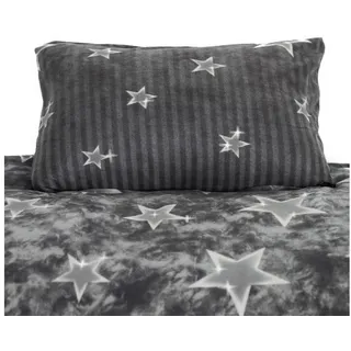 COFI 1453 Fleece Bettwäsche mit Sternenmuster in Grau Kuschelig und Weich aus Polyester 155x220 cm