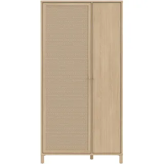 Forte SKELBIT Kleiderschrank 100, schmaler Schrank, 2-türig, Flur, Jugendzimmer, Schlafzimmer, Holzwerkstoff, Elegancia Eiche Holzdekor|Technorattan, 101,3 cm breit x 200,9 cm hoch x 52,9 cm tief