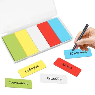 Cozary 80 Stück Magnetstreifen Beschreibbar, 80x30mm Magnetschilder zum Beschriften, Abwischbare Whiteboard Magnete Wiederverwendbare Magnetleiste für Magnettafel